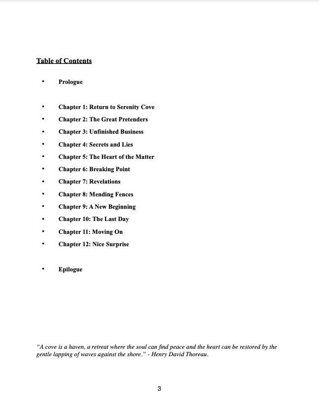 Serenity Cove (Romantic Fiction 31 pages - examples shown)