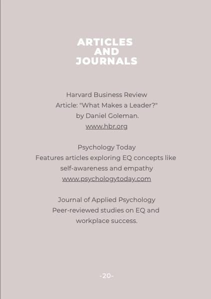 Text on a gray background listing sources and articles related to leadership and emotional intelligence.