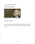 Promotional text and image of a woman with a title card for an emotional intelligence coach on a white background.