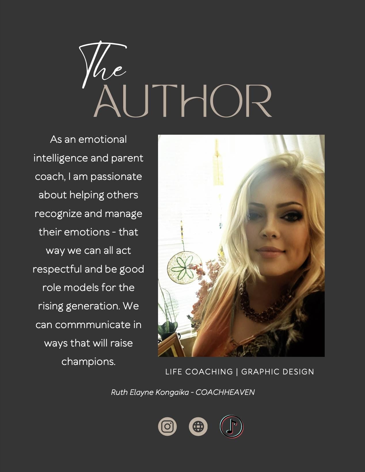 Promotional graphic for a life coach with a photo of a woman and text about emotional intelligence and coaching.