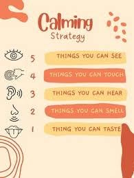 Calming strategy chart with five steps on a beige background