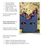 Sheet of paper with text and a photo of children sitting on a blue structure outdoors.