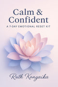 Book cover of 'Calm & Confident' by Ruth Kongaika with a pink and blue lotus flower on a light purple background.