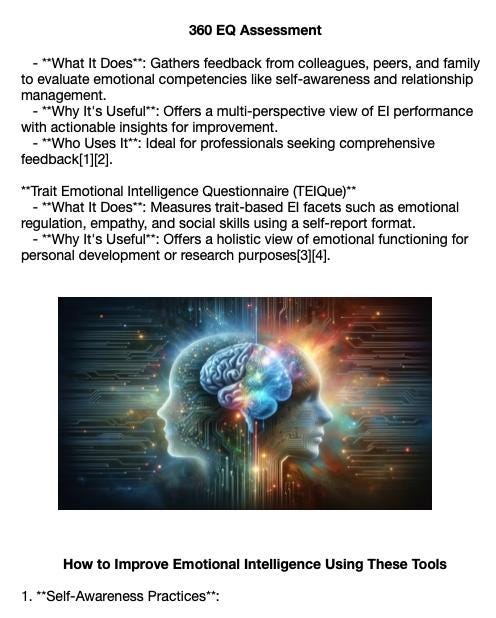 Text about 360 EQ Assessment with a brain illustration on a white background