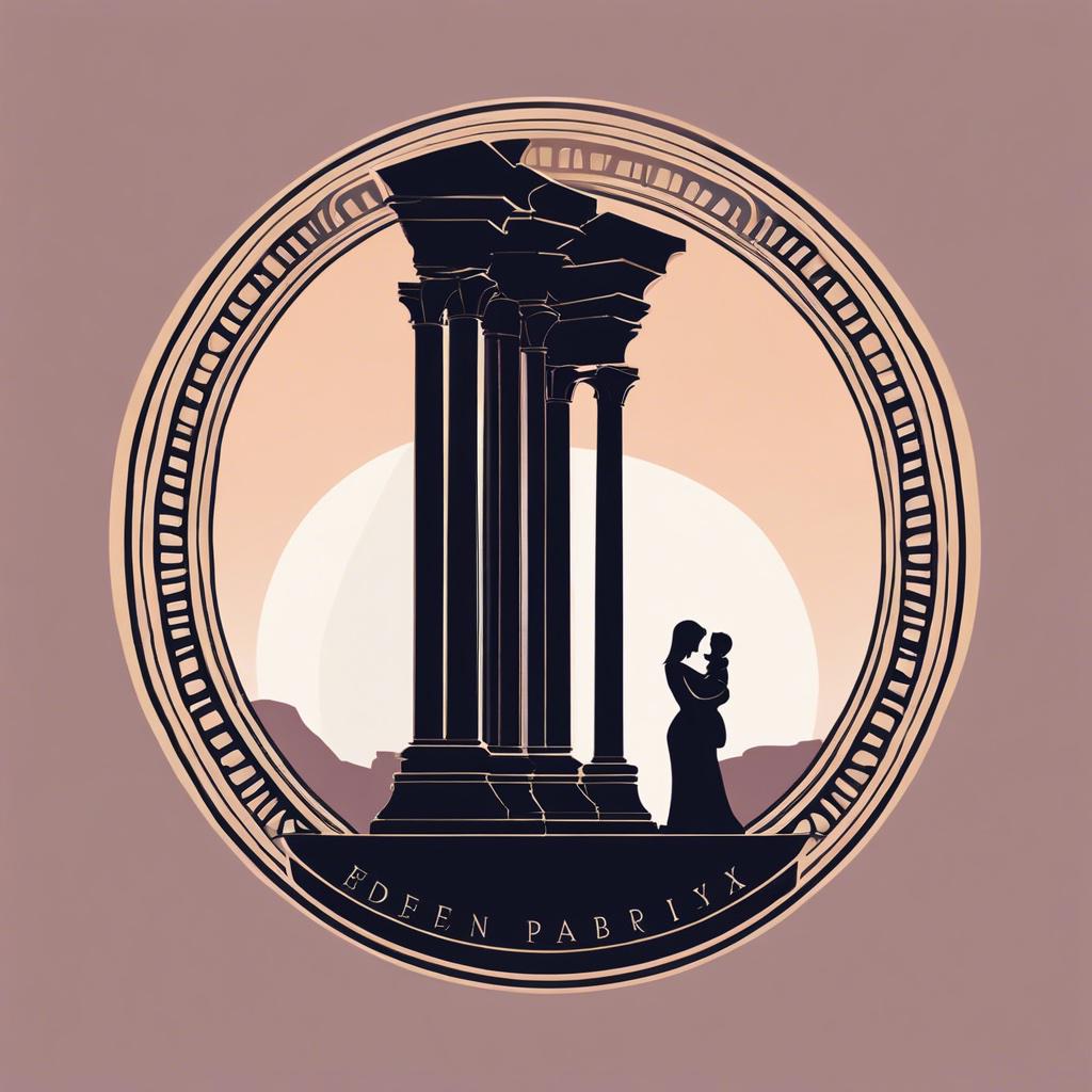 Silhouette of a couple under classical columns with 'Edeen Pabrixx' branding on a pink background