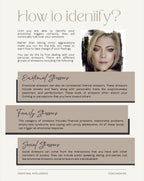Educational text on identifying emotional triggers with a woman's face and text boxes.