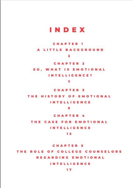 Index page of a book with chapter titles and page numbers on a white background