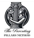 Logo of 'The Parenting Pillars Method' featuring a woman holding a child against a column.