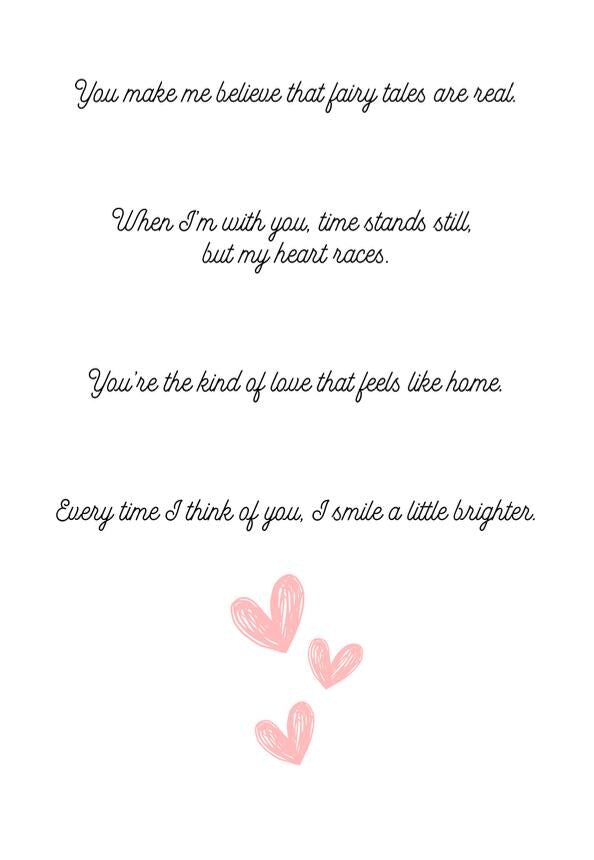 Love notes with pink hearts on a white background
