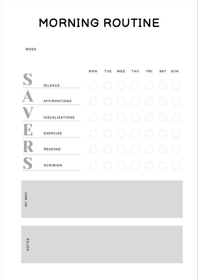 Morning routine planner with days of the week and activities listed.