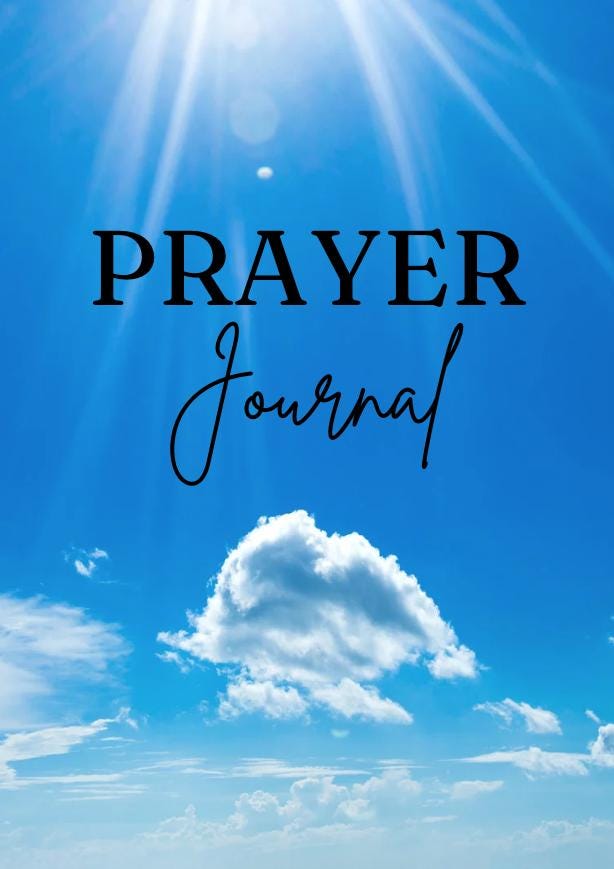 Prayer Journal cover with a blue sky and cloud design