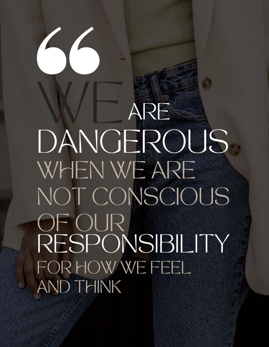 Person wearing a suit with a quote overlay on a dark background