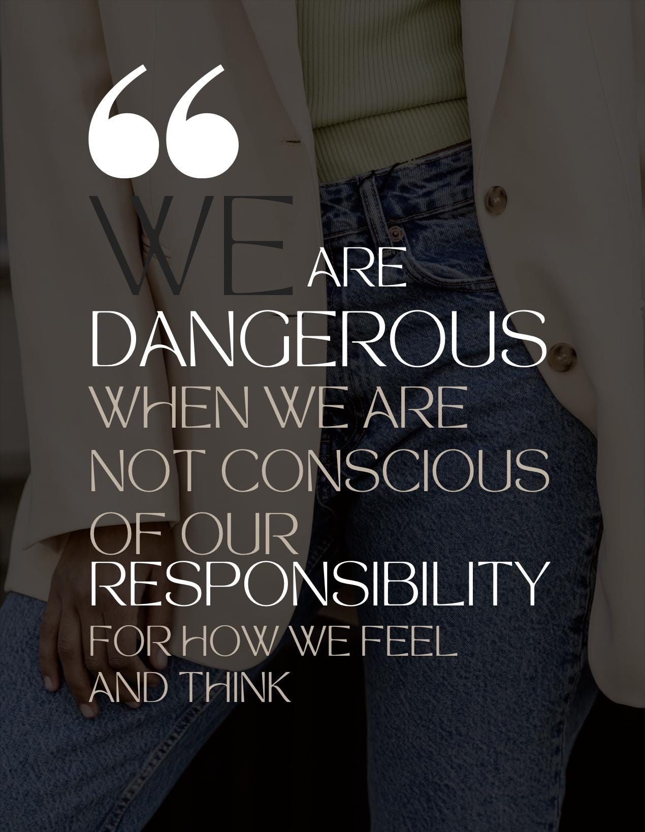 Person wearing a suit with a quote overlay on a dark background