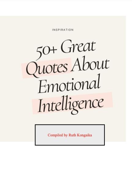 Book cover with text '50+ Great Quotes About Emotional Intelligence' compiled by Ruth Kongaika on a light background.