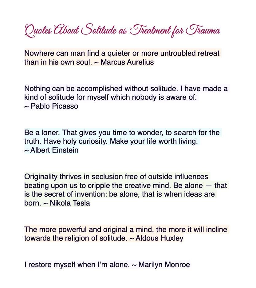 Collection of quotes about solitude on a white background
