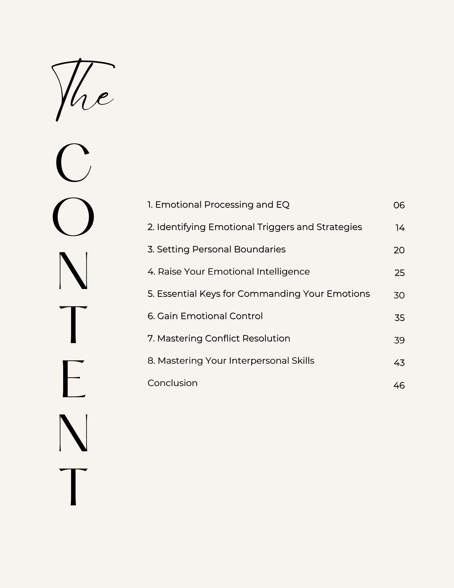 Table of contents for a book on emotional intelligence with chapter titles and page numbers.