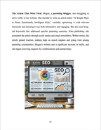 Page from a book or document with text about SEO and a computer screen graphic.